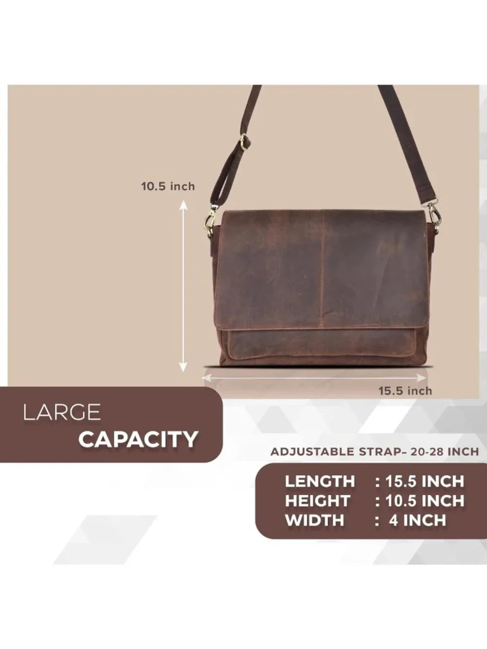 Stylish Leather Laptop Messenger Bag - Unisex Briefcase with Adjustable Strap